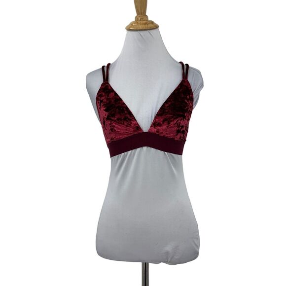 Pink Victorias Secret Bralette Women S Small Maroon Unlined Crushed Velvet Strap - Picture 1 of 12